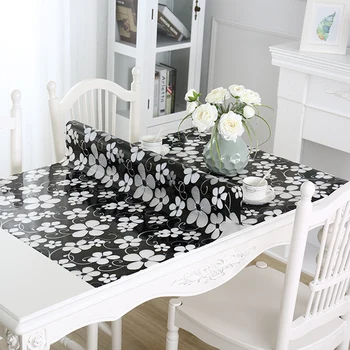 

Soft Glass Mat Colorful Transparent PVC Crystal Plate Table Cloth 1MM Black Flower Party Wedding Home Kitchen Dining Tablecloth
