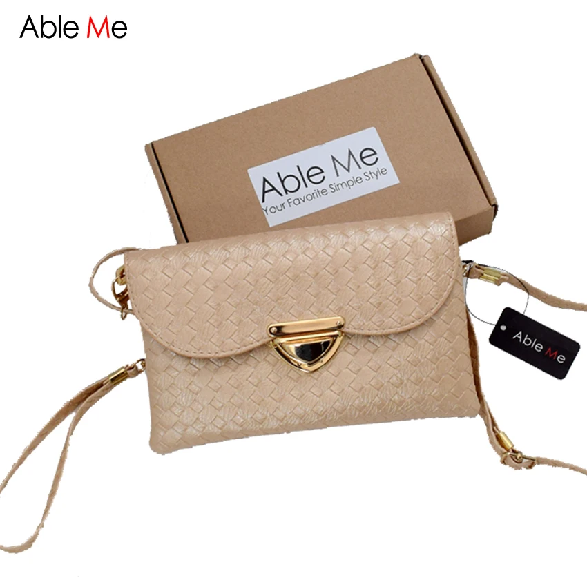 

AbleMe New 2017 Spring Women Handbag Fashion Weave Pattern Lock Messenger Bag Small Clutch Bag Mini Knitting Crossbody Bag Girls
