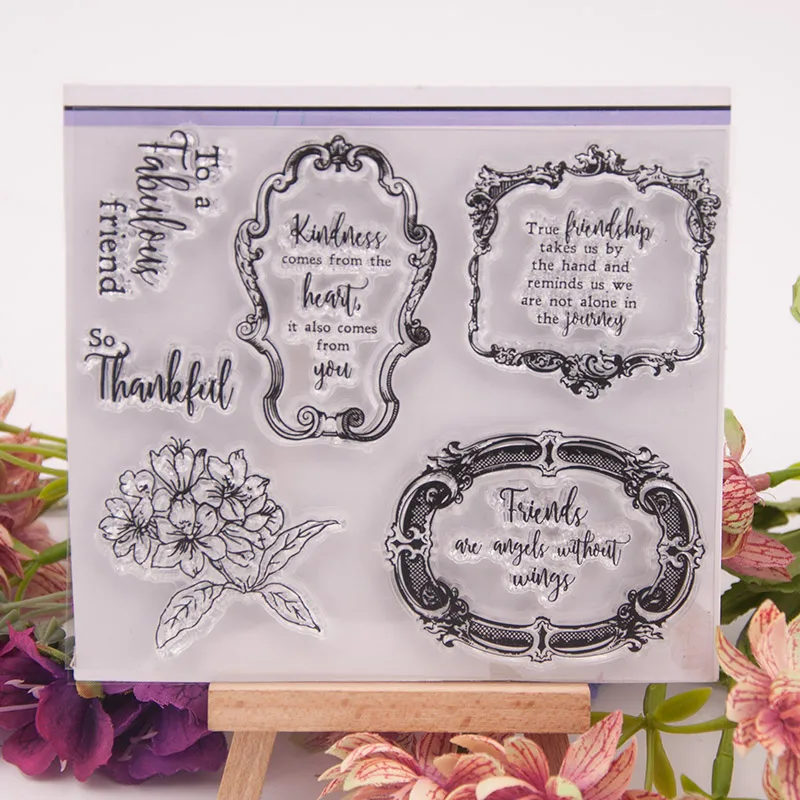 

Thankful Flower Friend Tags Transparent Clear Silicone Stamp for Seal DIY Scrapbooking Photo Album Decorative Clear Stamp Sheets