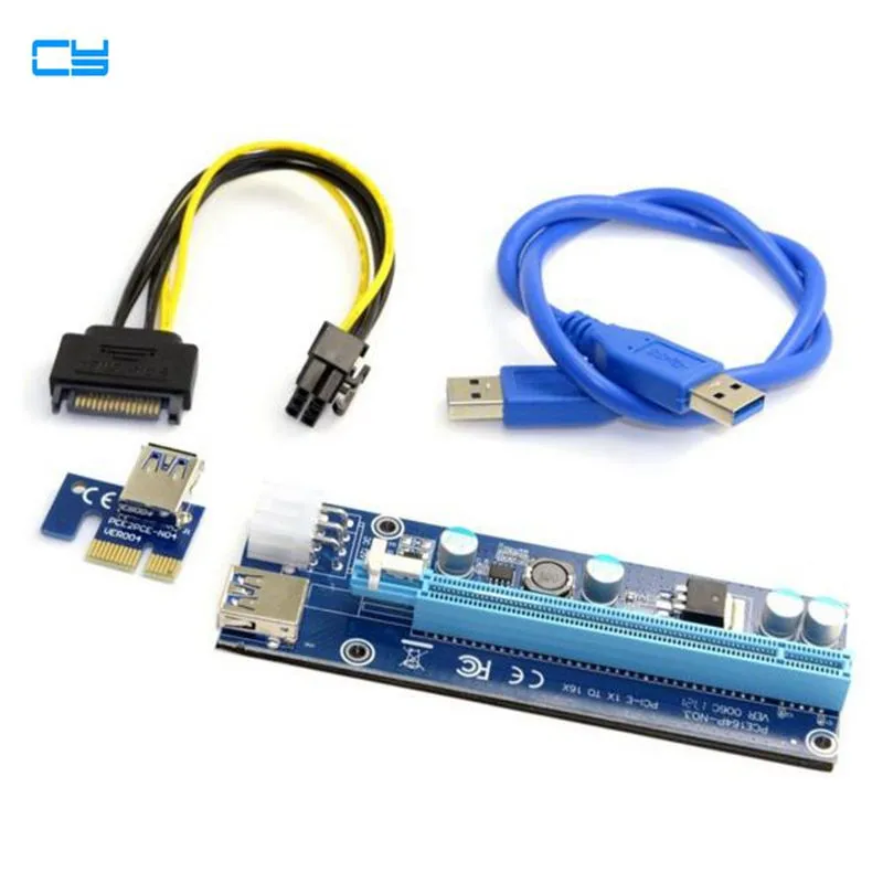 PCI-E 1x to 16x Mining Machine Enhanced Extender Riser Adapter with USB 3.0 & 6Pin Power Cable PCIE USB3.0                   