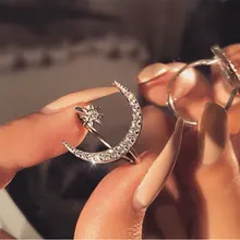 Mostyle женские кольца с открытой звездой и Луной для женщин, Серебряное розовое золото, милое кольцо с белым кристаллом, минималистичное ювелирное изделие