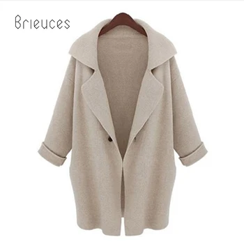 

Brieuces autumn winter new high quality full regular solid turn-down collar single button loose casual coat women