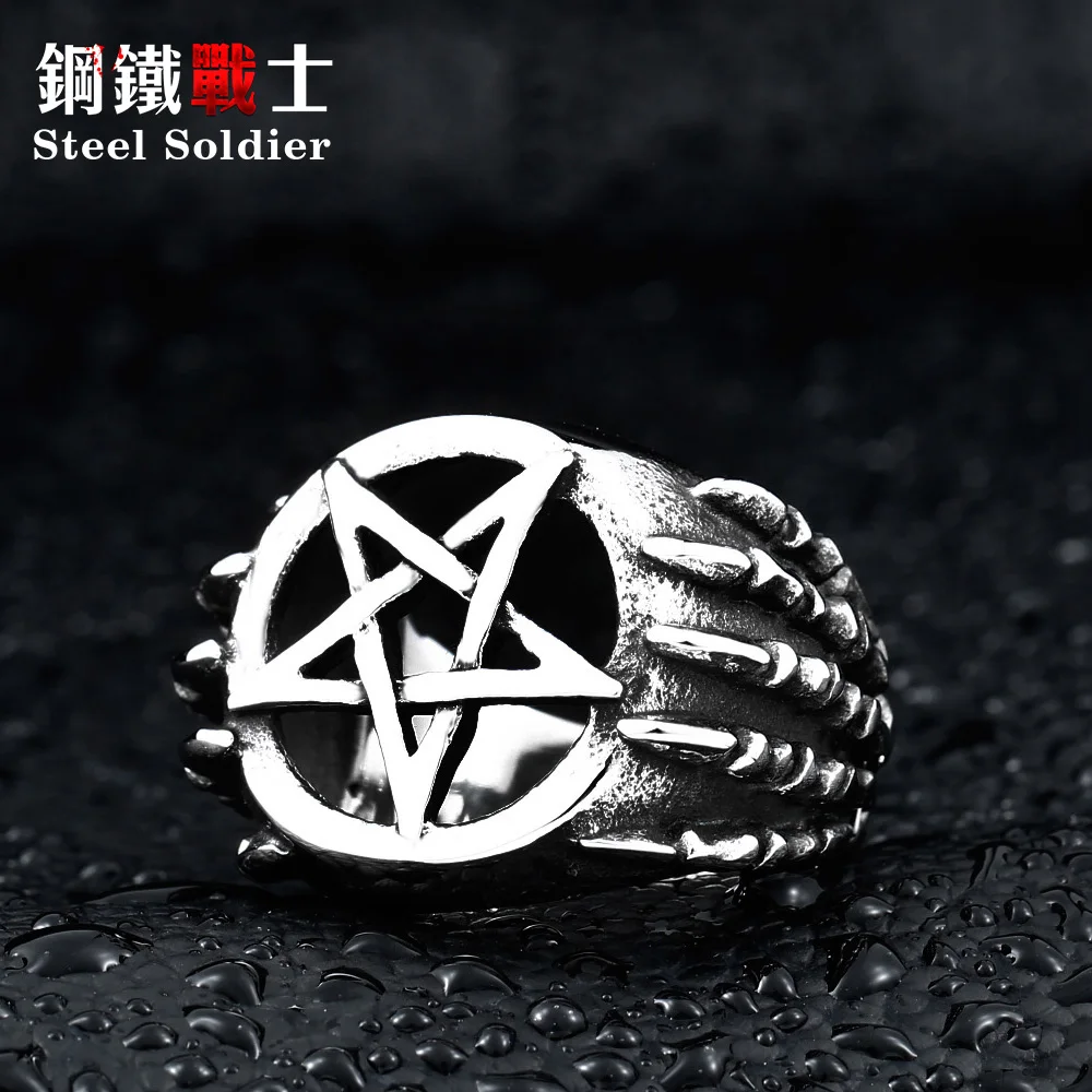 

steel solider Gothic popular pentacle 316L stainless steel ring Pentagram Statement talisman biker men titanium steel jewelry