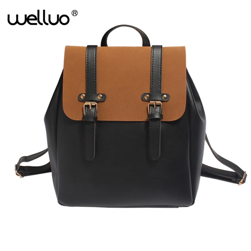 

Wellvo Women Vintage Panelled Leather Backpacks for Teenager Girls School Backpacks New Designed Ladies Retro Rucksack XA175WB