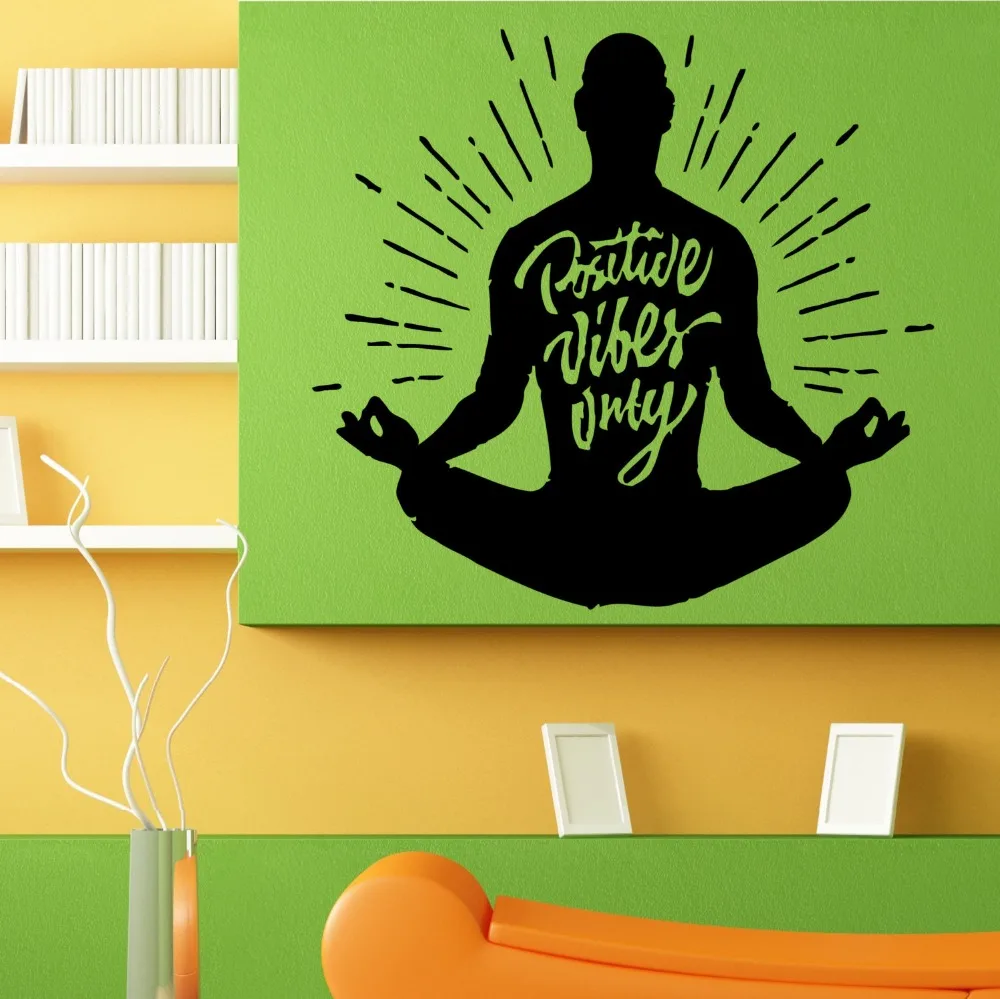 

Quotes Poster Positive Vibes Only Lotus Yoga Pose Wall Sticker Om Meditation Vinyl Mural Decal Home Art Decor Wallpaper NY-405