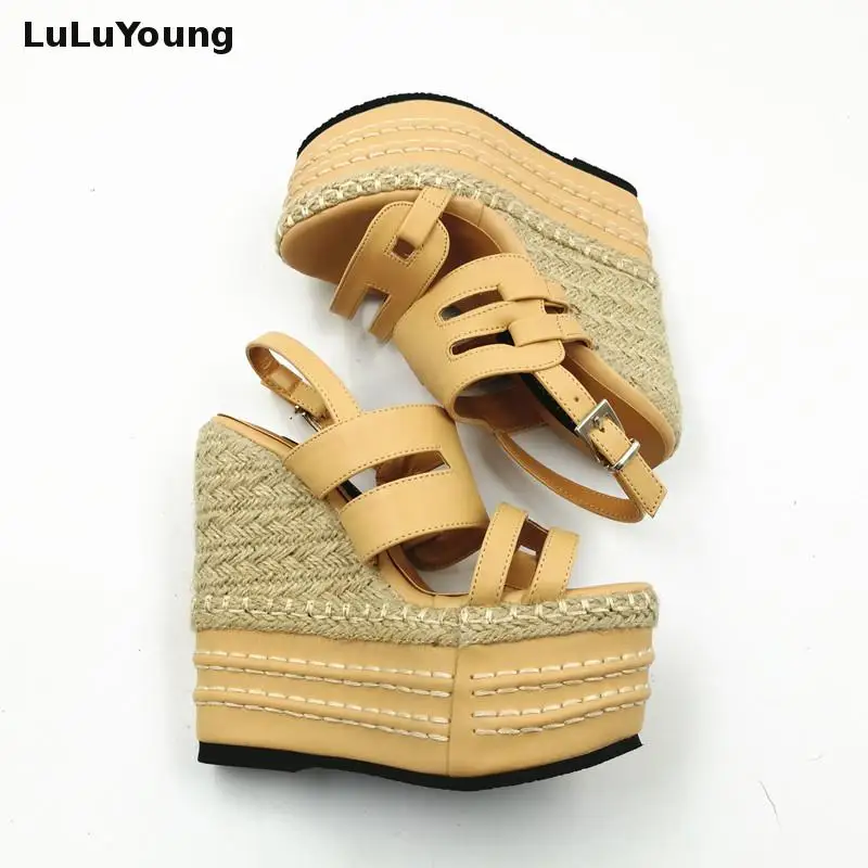 Spring/Summer High Heel Platform Wedges Sexy Straw Female Sandals 32 33 sy-1792