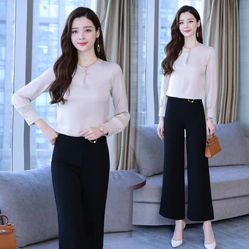 

Office Lady Women 2 Piece Set Top And Pants Chiffon Ensemble Femme Deux Pieces Conjunto Feminino Survetement Femme 2 Piece