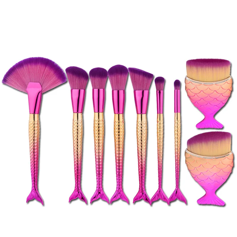 

9 pcs Mermaid Shape Makeup Brushes Set Big Fish Tail Foundation Powder Eyeshadow Make up Brush Contour Blending Cosmetic Brush