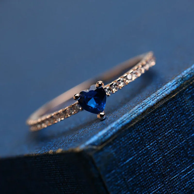 Utimtree трендовые цвета розового золота и серебра кубические циркониевые кольца для женщин синий сердце Кристал для свадьбы, помолвки камень для кольца ювелирные изделия