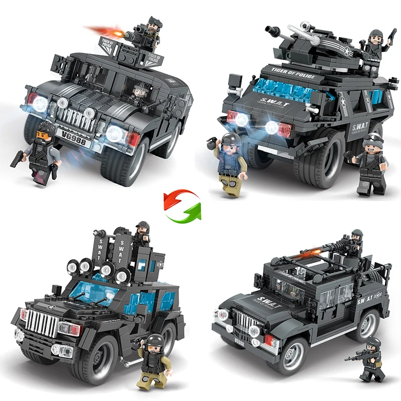 

SWAT City Police Truck Building Blocks Sets Ship Helicopter Vehicle Creator Bricks Playmobil Toys for Children