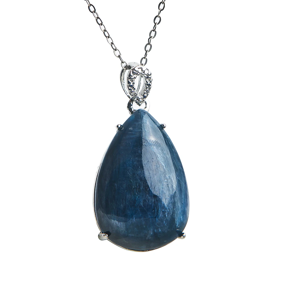 

Genuine Natural Blue Kyanite Pendant Women Man Cat Eye Necklaces Gemstone For Party Healing 31x28x7mm Best AAAAA Drop Shipping
