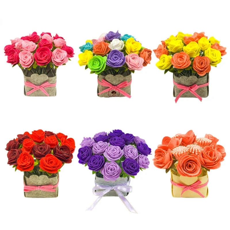 

Felt Rose Bouquets Handmade Artificial Flowers for Home Wedding Decoration indoor Special Gift For Confidante Felt DIY Package