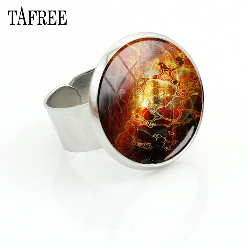 

TAFREE Dark Colors Abstract Painting Rings Hot Charming Adjustable Finger Rings Glass Cabochon Dome Souvenir Gifts Jewelry PT35