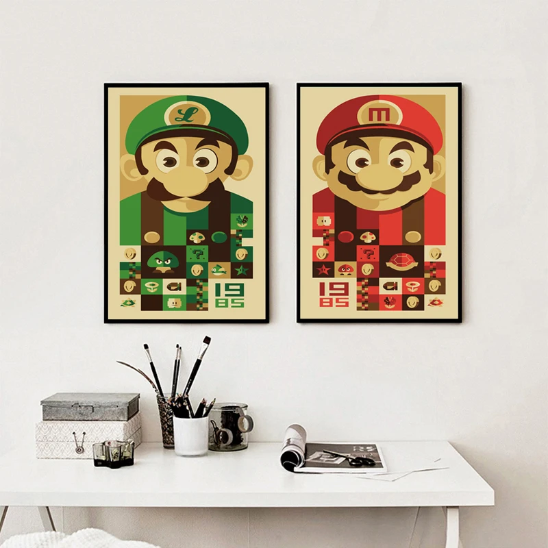 07G Nintendo Classic Game Mario Brothers A4 A3 Canvas Art Painting