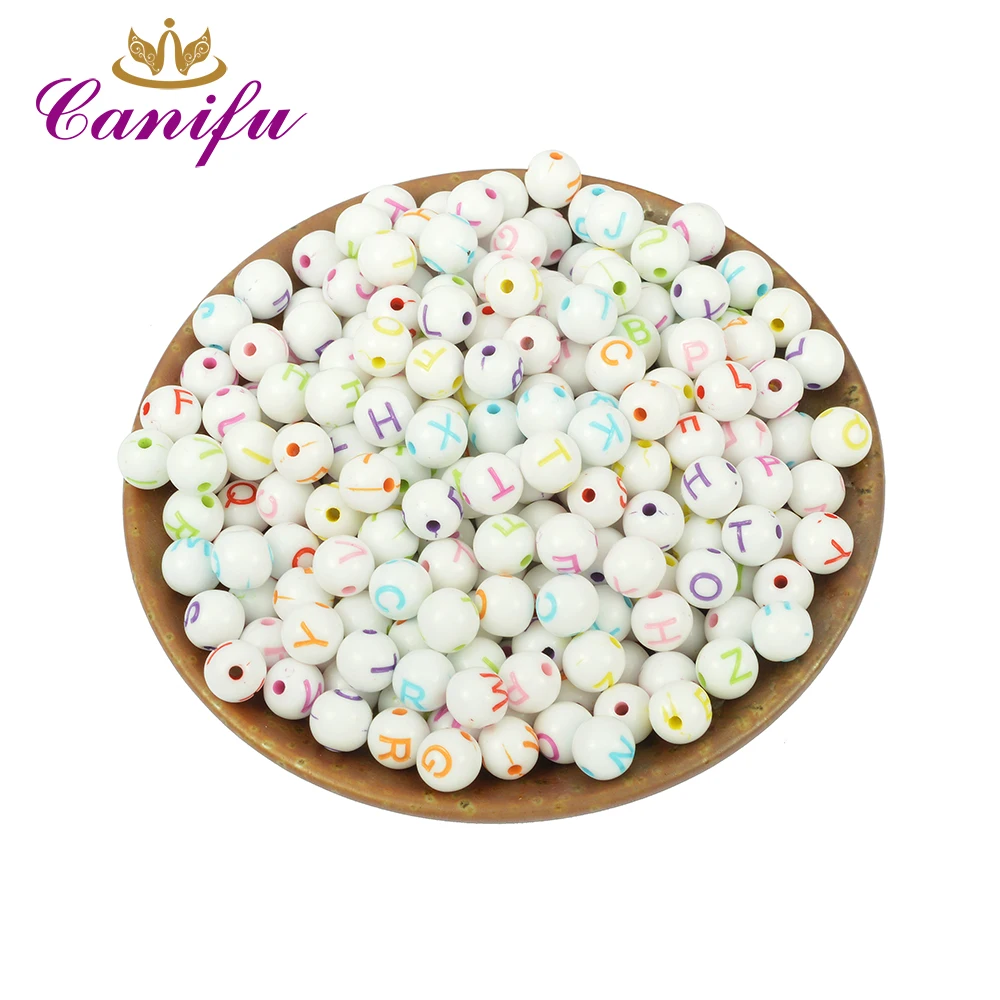 

Canifu 8mm Random Mixed White English Multi Color Letters Alphabet Acrylic Round Beads For Kids Jewelry Making DIY Bracelet