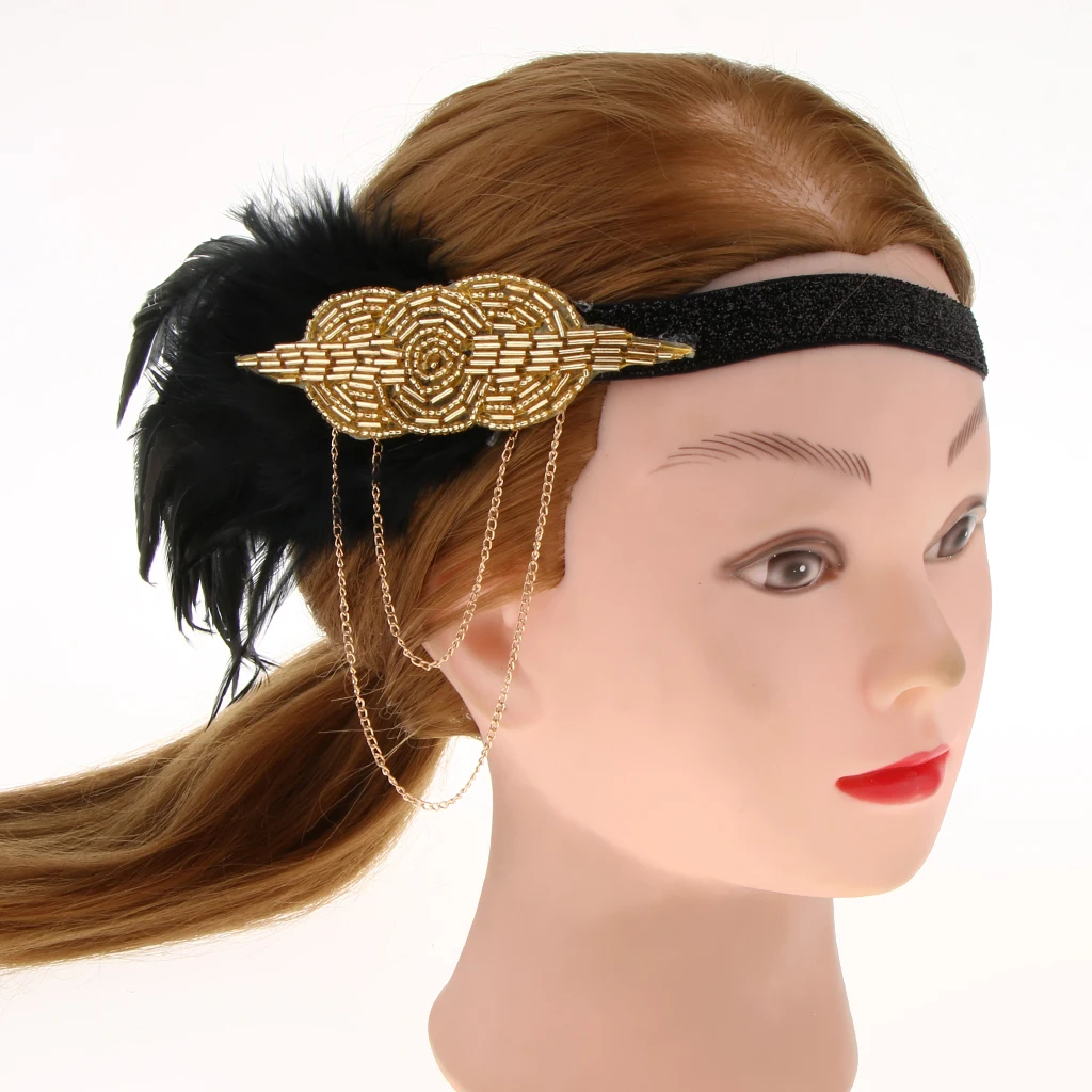 Vintage 1920s Headpiece Feather Tassel Flapper Headband Great Gatsby Headdress Party Prom Hair Accessories