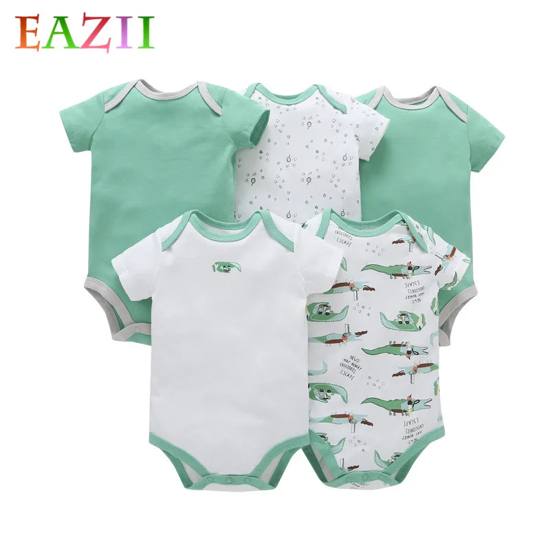 

EAZII 5Pcs/Lot Baby Boy girl Romper Summer Unisex Infant Clothing Cotton Short Sleeve O-neck Newborn Baby Girl Clothes Jumpsuit