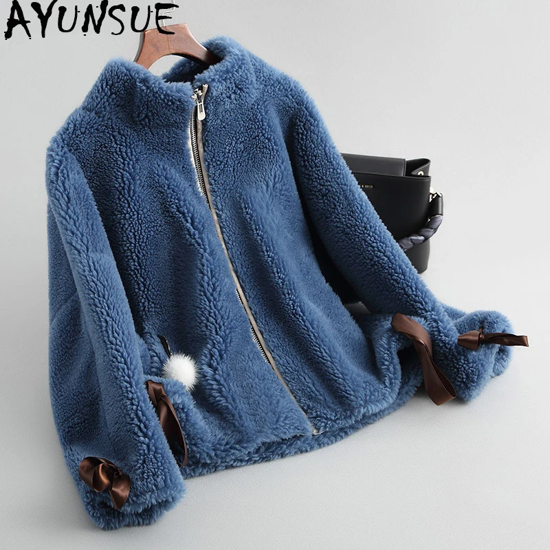 

AYUNSUE 2019 Thick Real Wool Fur Coat Female Short Winter Jacket Women Sheep Shearing Coats Natural Fox Fur Decor 18093 WYQ1841