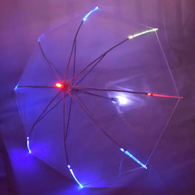 7 Colori Che Cambiano Luce Ombrello Trasparente Ombrello Creativo Led Luminoso Con La Torcia Elettrica Spie Dispositivi Di Sicurezza Esterna