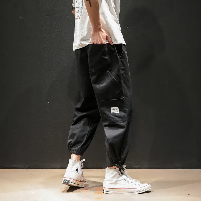 Cargo Pants men Large Pockets Loose Fit Elastic Waist Ankle Banded Pants Men Casual Street Fashion Trousers hip hop