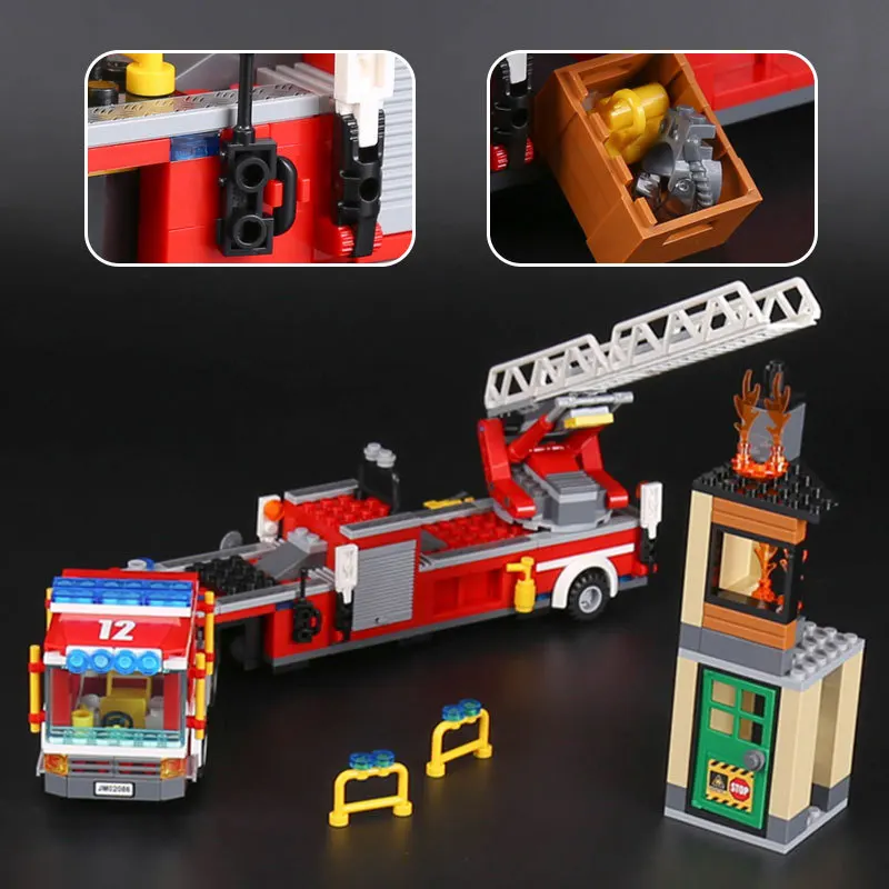 

421pcs Compatible City The Fire Engine Truck model building kits Blocks Bricks Ladder Fire Assembled figure Toys Gifts