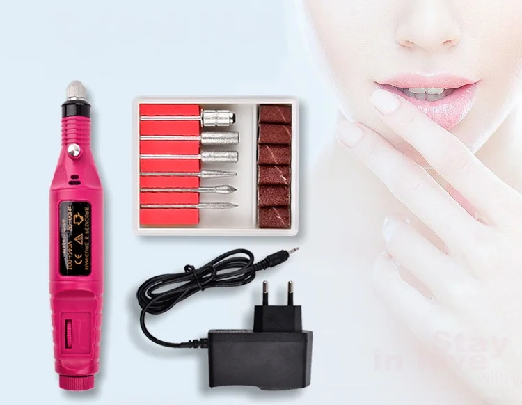 USB быстрый набор сверл для дизайна ногтей, мини электрический полировщик для ногтей, ручка, электрический инструмент для заточки ногтей, 6 шлифовальных головок