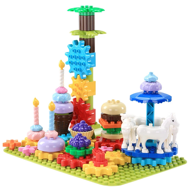 69PCS Big Size Rotary Gear Animal Playground Set Building Block Assembly Compatible legoingly Duplos Educational toys for children (6)