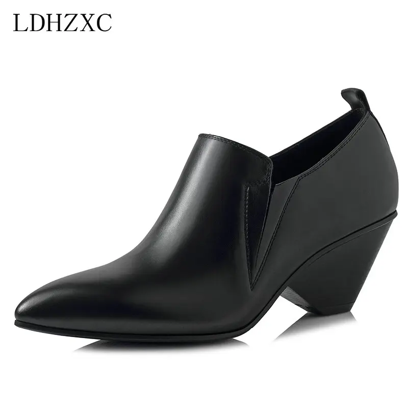 

LDHZXC Thick heel Ladies 2018 new black Pumps Patent Leather Pointed Toe Colorful heels Party Handmade wedding Shoes Women