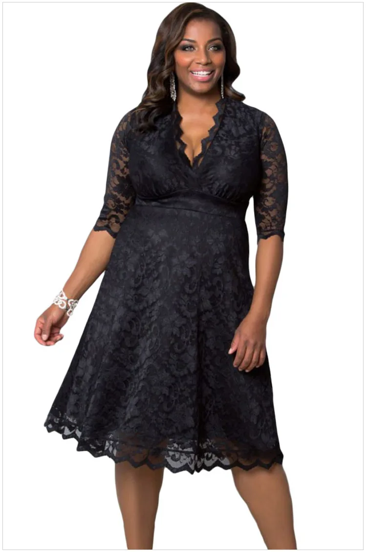 2016 Fashion Brand Women Dress Lace Patchwork V Neck A line Dresses Sexy Knee Length Maxi Empire