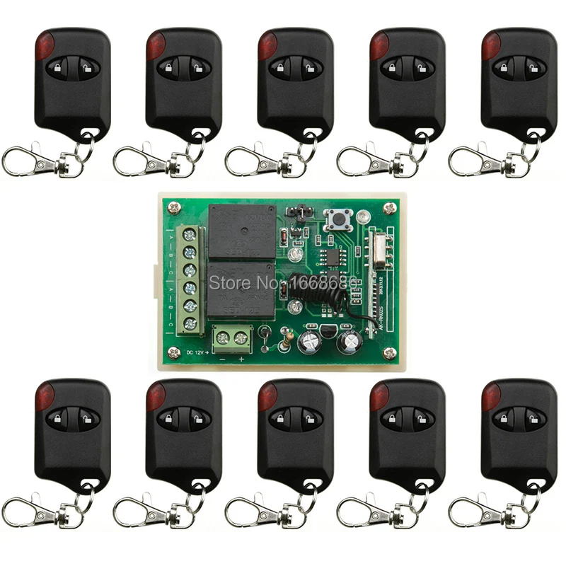 

Hot Sales DC 12V 10A 2CH Wireless RF Remote Control Switch 10* cat eye Transmitter+ 1*Receiver /lamp/ window/Garage Doors