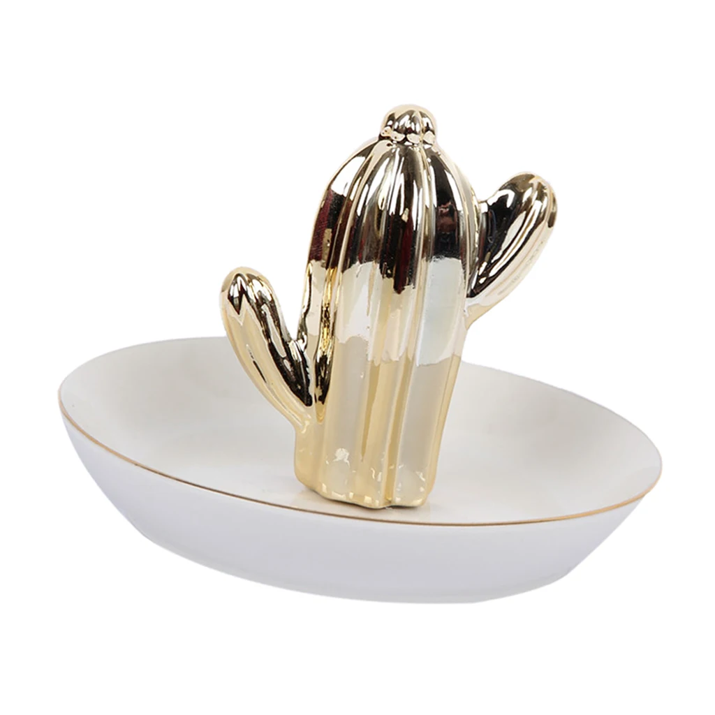 Ceramic Tray Cactus Stand Jewelry Holder for Earring Ring Necklace Cactus Display Room Decorations