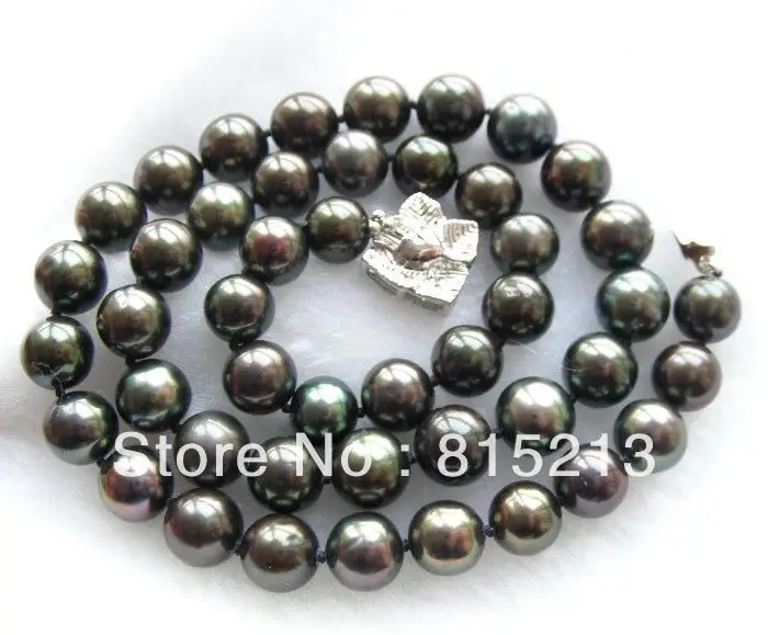 

ddh00488 Luster round 10mm black natural freshwater pearls necklace