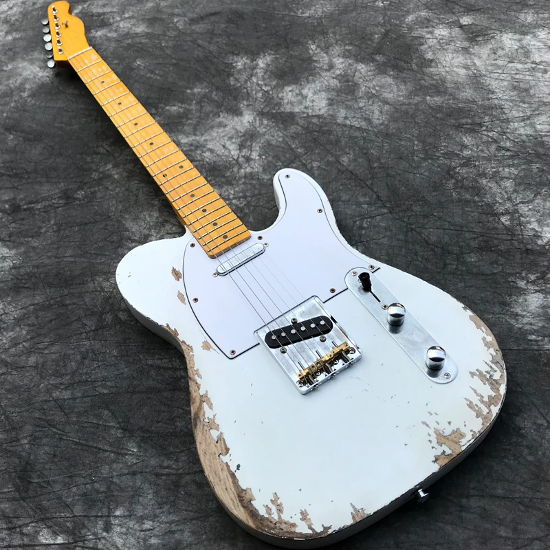 Handmade Heavy Relic Electric guitar with ASH Body, White Color Relic
