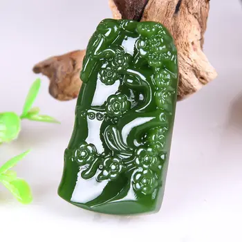 

Koraba Fine Jewelry Certified Natural Hetian Jade Jasper Pendant Carving Bamboo and Plum Blossoms Free Shipping