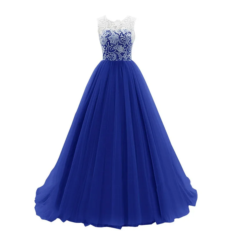 

Holievery Tulle Long Evening Dresses with Lace 2019 Women Maxi Dress Floor Length Evening Party Gowns Vestido De Noche