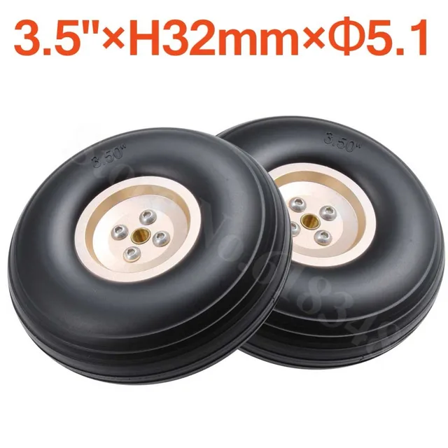 Best Price 2pcs /Lot  3.5"/ 89mm PU Rubber Wheels Alloy Hub Thickness:32mm Axle hole: 5.1mm Landing gear Set For RC Plane Replacement Parts
