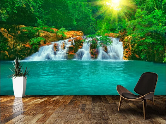 

Custom landscape wallpaper. Pool Rock & Waterfall. 3D murals for living room bedroom kitchen wall wall waterproof PVC wallpaper