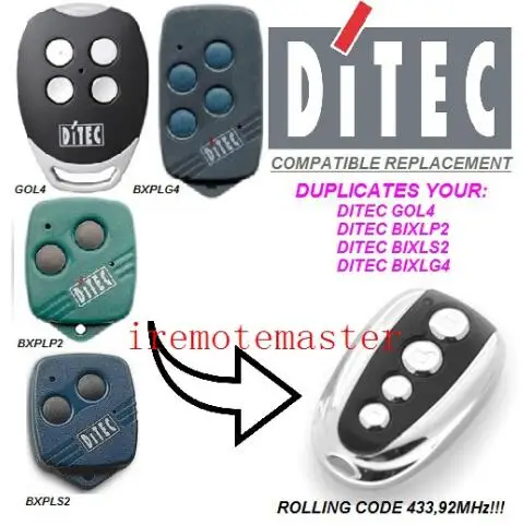 

5pcs DITEC GOL4,BIXLP2,BIXLS2,BIXLG4 Rolling code compatible remote control