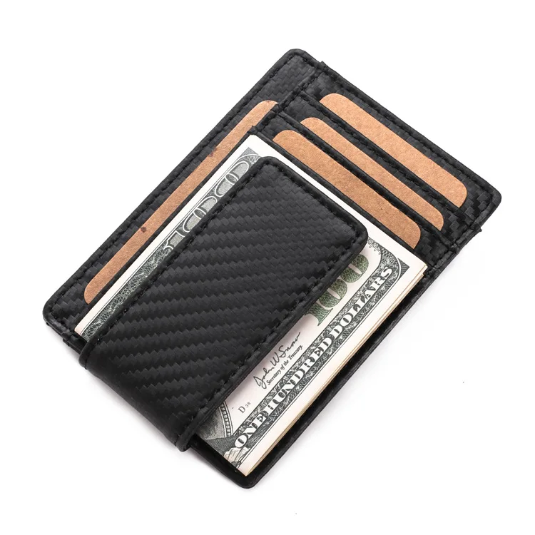 Бизнес Натуральная кожа зажим для денег для мужчин женщин минималистский кошелек тонкий анти-магнитный углеродного волокна ID Кредитная карта клип RFID