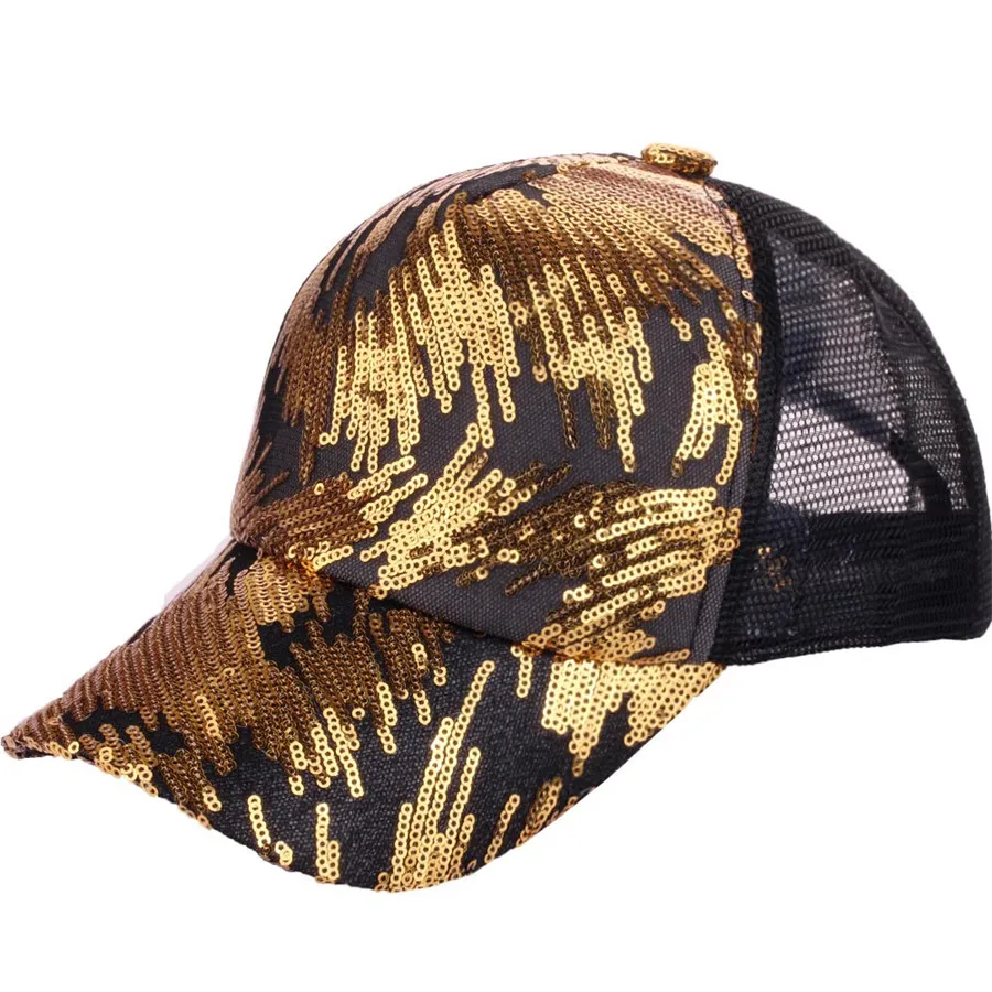 

2019 Messy Bun Ponytail Reversible Magic Sequin Adjustable Baseball Cap for women girls summer sunscreen hat