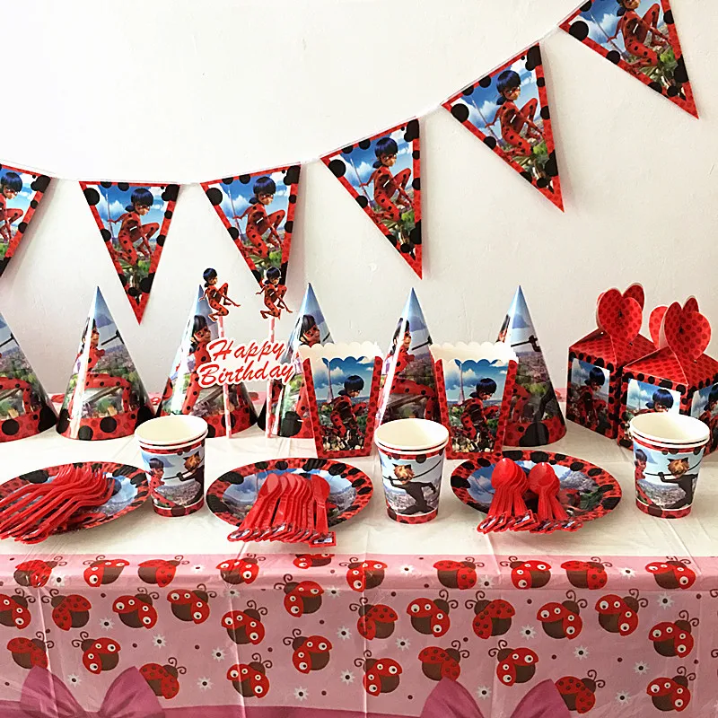 

136Pcs\lot Wonderful Ladybug Theme Disposable Tableware sets For 20 Kids Boy Birthday Party Decoration 9 different product