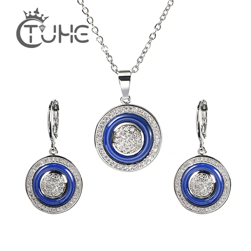 

New Elegant Simple Brand Design 585 Rose Gold Earrings Necklace for Women Geometric Circle Ear Women Jewelry Set Brincos Gift