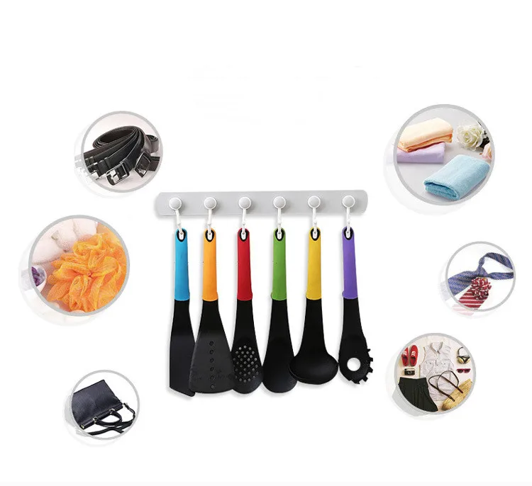 

FASOTY Plain Color Seamless 6 Hooks Creative Kitchen Wall Hooks Doors Free Punching No Trace Strong Hooks Hanging Hooks