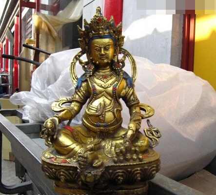 

JP S1035 9"Tibet Buddhisn Copper Bronze Gild Yellow Jambhala God of wealth Buddha Statue