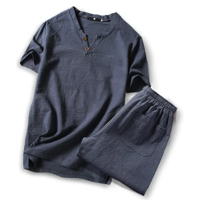 Плюс размер Mens мужской пуловер льняные рубашки с коротким рукавом летние мужские качественные повседневные рубашки Slim fit Плотные хлопковые рубашки TZ26 - Цвет: Серый