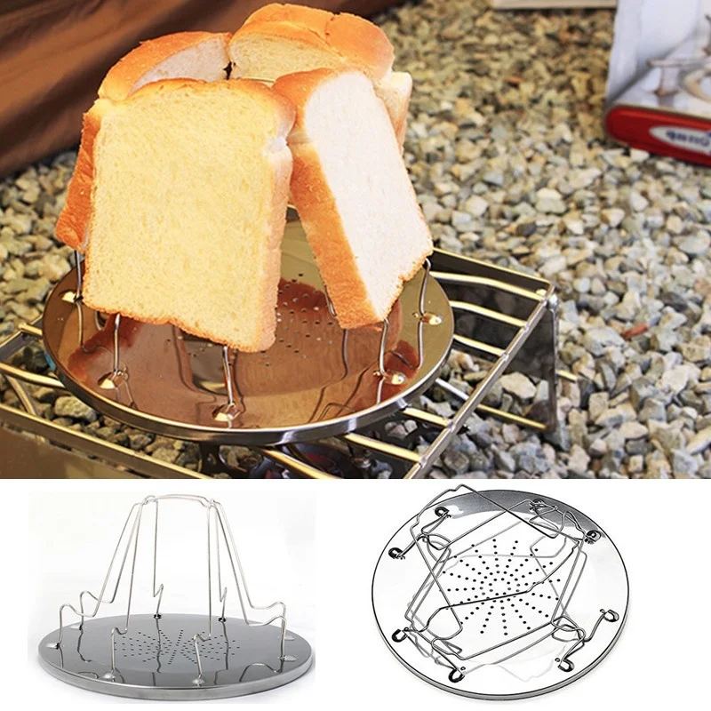 

Practical Simple Portable Toaster Stainless Steel Foldable Gridiron Toast Rack for Outdoor Camping