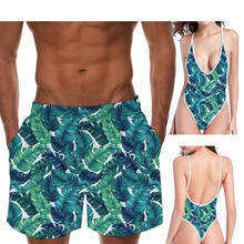 INSTANTARTS бразильский тропический пальмовый лист печати пары одежда для плавания летние сексуальные женские с открытой спиной цельные купальники мужские плавки