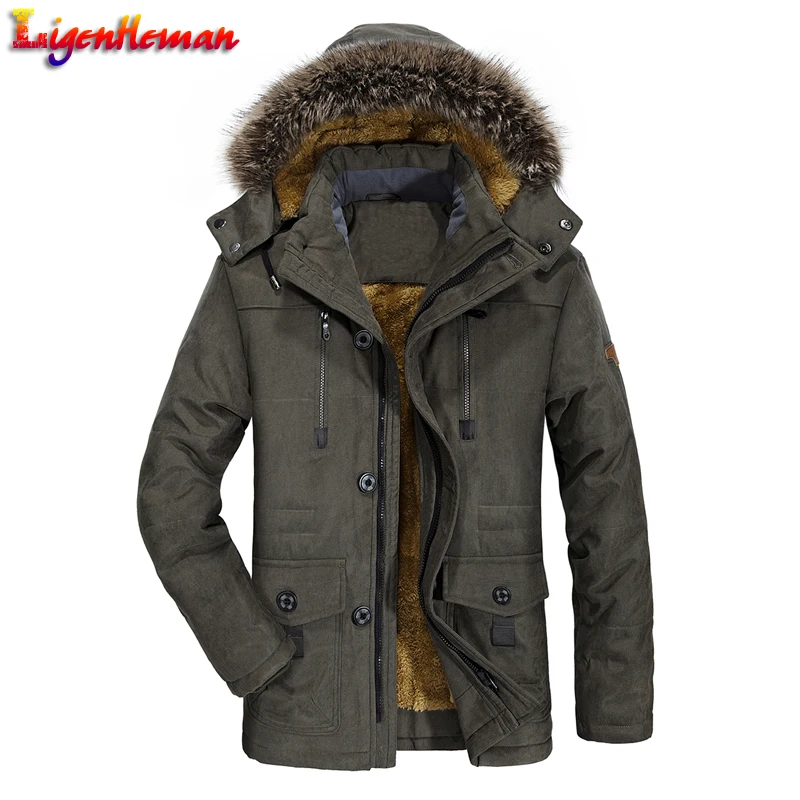 

Fleece Long Male Jacket Windbreaker Winter Jacket Thick Warm Outwear Jackets Mens Fur Collar Windproof Parkas Plus Size 6XL