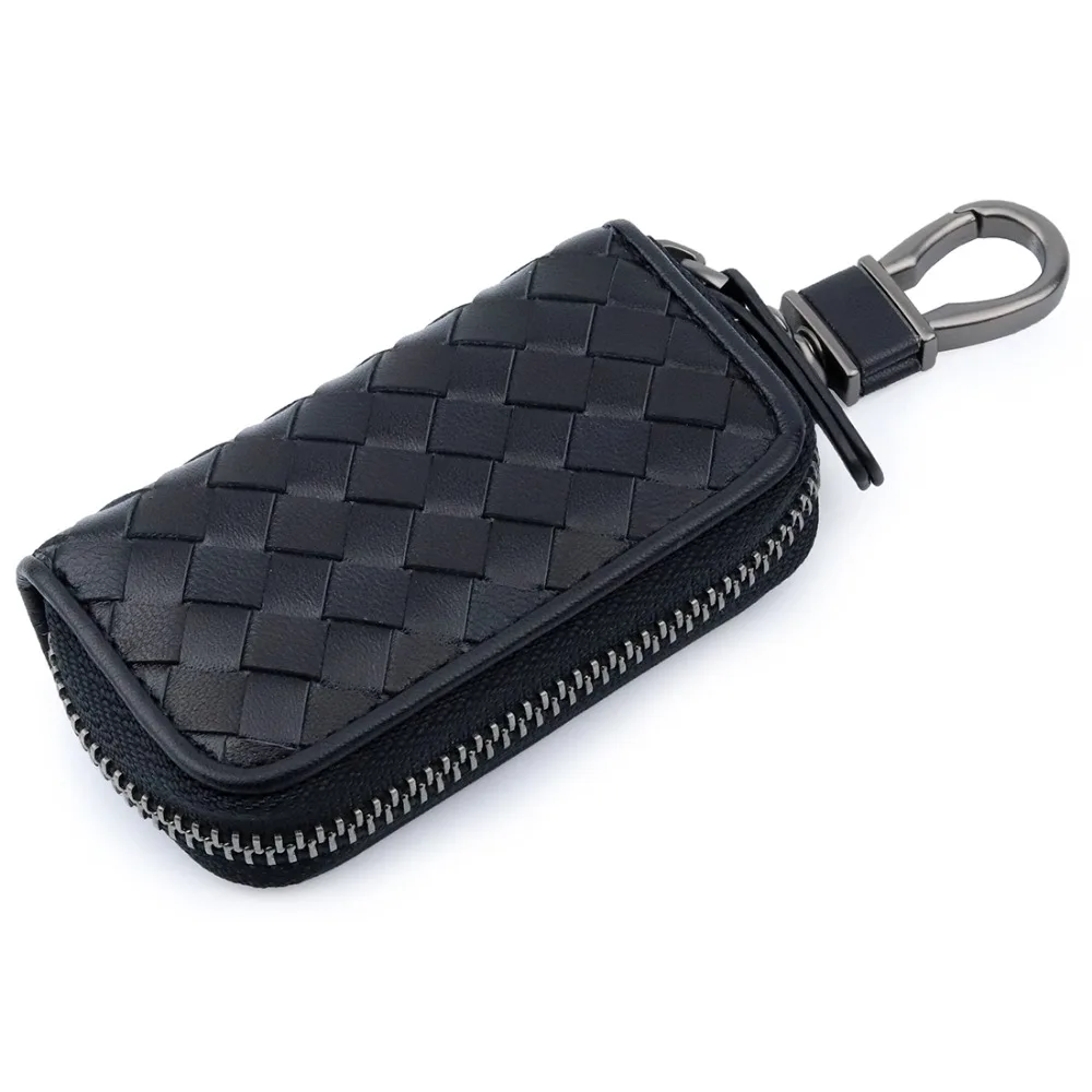 

2019 Top Quality Genuine Leather Car Key Wallets Men Real Leather Weaving Key Case By Chain Key Wallets Unisex Car Key Wallet