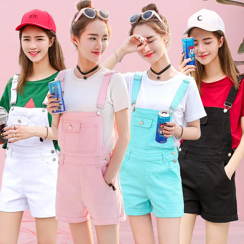 Summer High Waist Shorts Denim Romper Womens Jumpsuit Solid Summer One